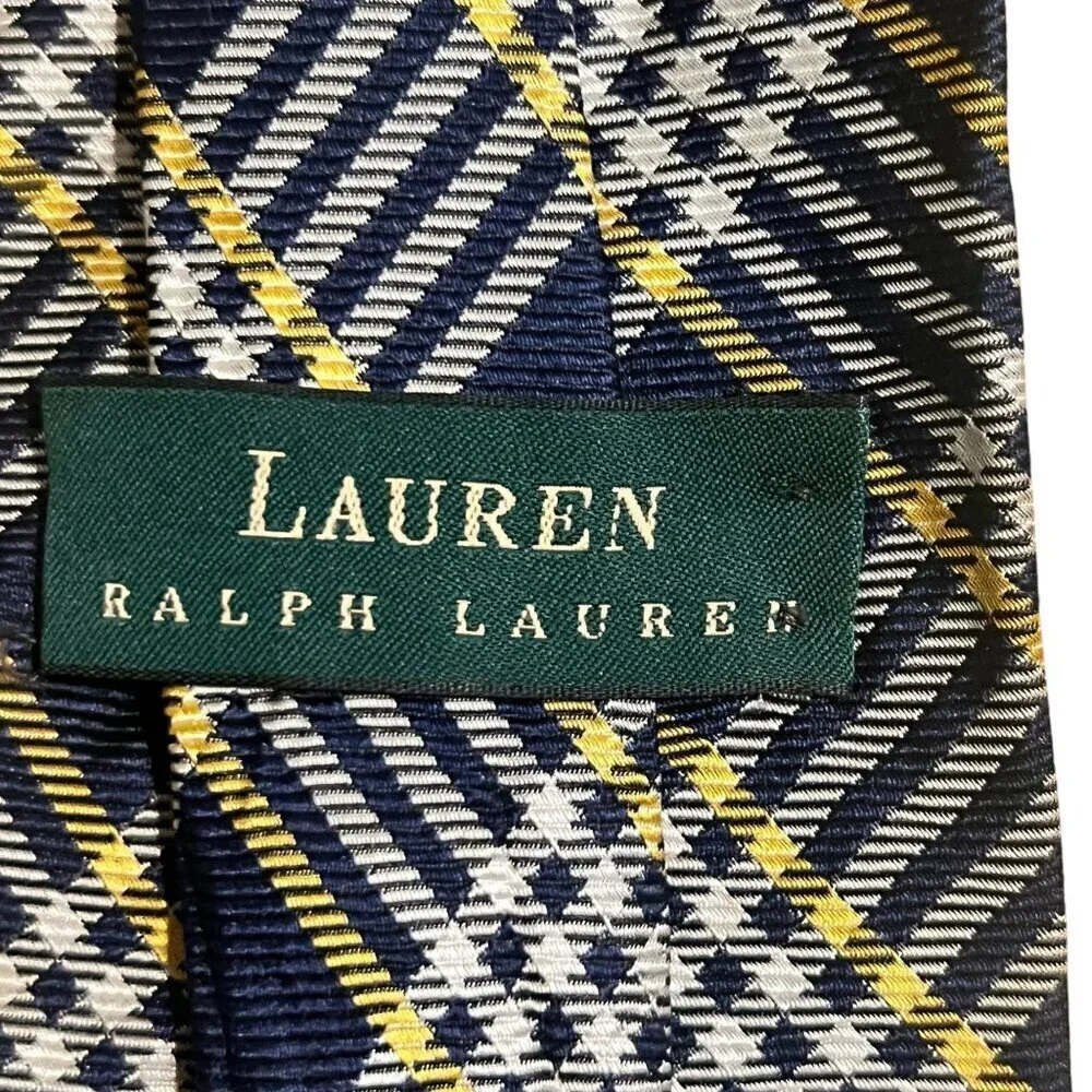 Lauren Ralph Lauren Navy & Yellow Plaid Silk Tie For Men